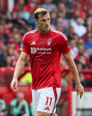 Nottingham Ormanı 'ndan Chris Wood Premier League maçı sırasında Nottingham Forest, Wolverhampton Wanderers' a karşı 31 Ağustos 2024 'te Nottingham, İngiltere' de oynandı.