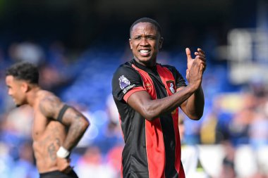 Bournemouth 'tan Luis Sinisterra, 31 Ağustos 2024' te İngiltere 'nin Liverpool kenti Goodison Park' ta oynanan Premier League maçında Everton ve Bournemouth arasındaki tam zamanlı sonucu kutluyor.