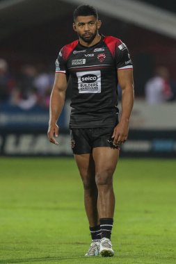 Salford Red Devils 'den Kallum Watkins Betfred 24. Süper Lig karşılaşmasında Hull KR, Salford Red Devils' e karşı Sewell Group Craven Park, Kingston upon Hull, Birleşik Krallık, 30 Ağustos 2024