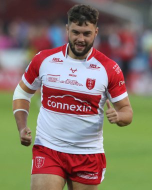 Hull KR 'dan Matty Storton, 30 Ağustos 2024' te İngiltere 'nin Hull kentinde oynanan Sewell Group Craven Park' ta oynanan 24. Betfred Süper Lig karşılaşmasında ısınma turunda Hull KR, Salford Red Devils 'e karşı.