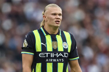 Manchester City 'den Erling Haaland Premier League maçı sırasında West Ham United Manchester City' ye karşı Londra Stadyumu 'nda 31 Ağustos 2024