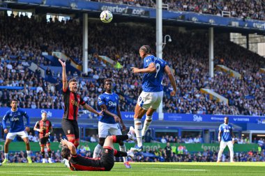 Everton 'dan Dominic Calvert-Lewin, İngiltere' nin Liverpool kenti Goodison Park 'ta oynanan Premier League maçında Everton-Bournemouth maçında kaleye doğru ilerliyor.