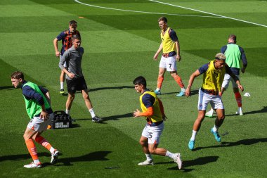 Blackpool oyuncuları, 31 Ağustos 2024 'te Bloomfield Road, Blackpool' da oynanan Blackpool-Wycombe Wanderers maçı öncesinde oynanan maç öncesi ısınma maçında...