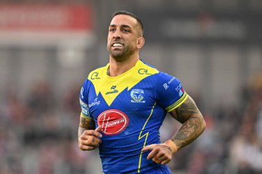 Warrington Wolves 'tan Paul Vaughan, 30 Ağustos 2024' te Leigh Spor Köyü 'nde oynanan 24. Betfred Süper Lig karşılaşması öncesinde ısınıyor.