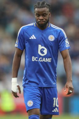 Leicester City 'den Stephy Mavididi Premier Lig maçı sırasında Leicester City, King Power Stadyumu' nda Aston Villa 'ya karşı, 31 Ağustos 2024