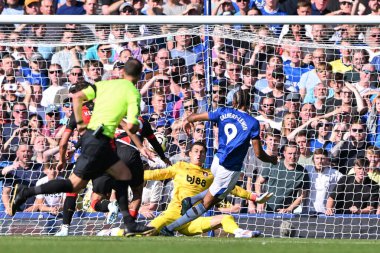 Dominic Calvert-Lewin of Everton scores a goal to make it 2-0 Everton during the Premier League match Everton vs Bournemouth at Goodison Park, Liverpool, United Kingdom, 31st August 2024 clipart