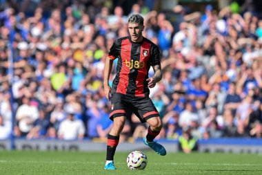 Bournemouth 'dan Marcos Senesi, İngiltere' nin Liverpool kenti Goodison Park 'ta oynanan Everton-Bournemouth Premier League maçında pas attı.