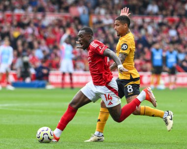 Nottingham Ormanı 'ndan Callum Hudson-Odoi Wolverhampton Wanderers' dan Joo Gomes tarafından 31 Ağustos 2024 'te Nottingham Forest' a karşı Wolverhampton Wanderers maçında kuruldu.