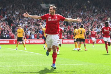 Nottingham Ormanı 'ndan Chris Wood, İngiltere' nin Nottingham şehrinde 31 Ağustos 2024 'te oynanan Premier League maçında Nottingham Forest, Wolverhampton Wanderers' a karşı 1-0 'lık galibiyet golünü kutluyor.