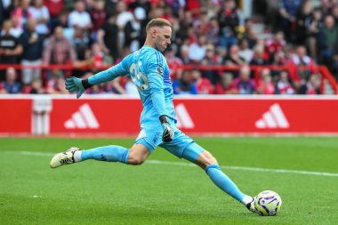 Nottingham Ormanı 'ndan Matz Sels Premier League maçı sırasında Nottingham Forest, Wolverhampton Wanderers' a karşı 31 Ağustos 2024 'te Nottingham, İngiltere' de.