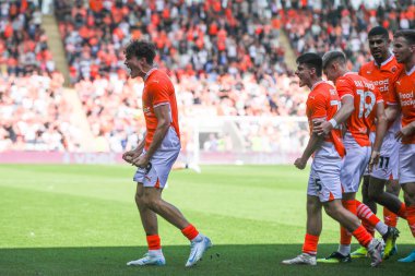 Blackpool 'dan Kyle Joseph, 31 Ağustos 2024' te Bloomfield Road, Blackpool 'da oynanan Blackpool-Wycombe Wanderers maçında 1-1' lik galibiyetini kutluyor.