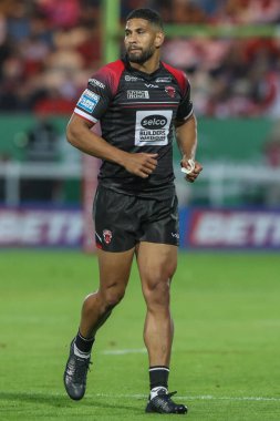 Salford Red Devils 'den Nene Macdonald, Betfred 24. Süper Lig karşılaşmasında Hull KR, Salford Red Devils' e karşı Sewell Group Craven Park, Kingston üzerine Hull, Birleşik Krallık, 30 Ağustos 2024