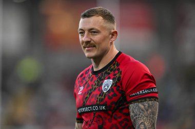 Leigh Leopards takımından Josh Charnley, 30 Ağustos 2024 'te Leigh Spor Köyü' nde oynanan 24. Betfred Süper Lig karşılaşması öncesinde ısınma turunda Leigh Leopards ve Warrington Wolves 'a karşı.