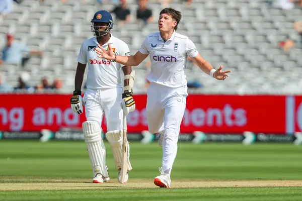 stock image Matthew Potts of England reacts during the England v Sri Lanka 2nd Rothesay Test Match Day 4 at Lords, London, United Kingdom, 1st September 2024