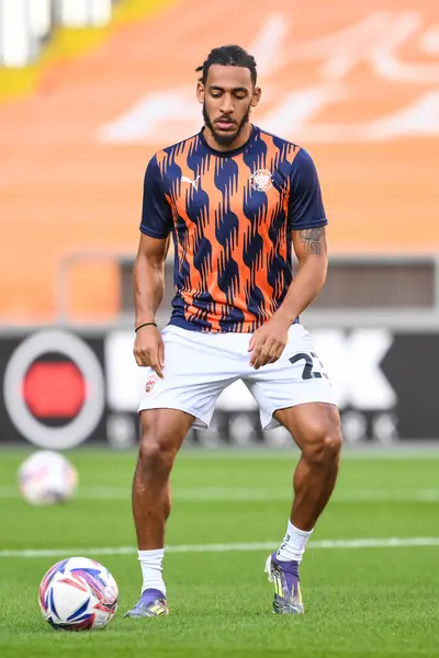 stock image Dom Thompson of Blackpool during the pre-game warmup ahead of the Bristol Street Motors Trophy match Blackpool vs Crewe Alexandra at Bloomfield Road, Blackpool, United Kingdom, 3rd September 2024