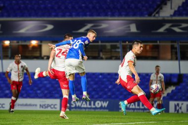 Jay Stansfield of Birmingham City has a headed shot at goal during the Bristol Street Motors Trophy match Birmingham City vs Walsall at St. Andrew's @ Knighthead Park, Birmingham, United Kingdom, 3rd September 2024 clipart