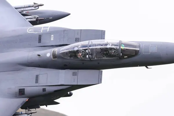 stock image USAF McDonnell Douglas F-15 Eagle on a low level training sortie in LFA 7 also known as the Mach Loop near Dolgellau, United Kingdom, 4th September 2024