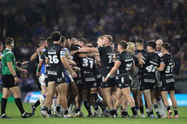 An altercation between both teams during the Betfred Super League Round 25 match Leeds Rhinos vs Hull FC at Headingley Stadium, Leeds, United Kingdom, 6th September 2024 clipart