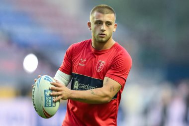 Hull KR 'dan Mikey Lewis, 6 Eylül 2024' te İngiltere 'nin Wigan Stadyumu' nda oynanan 25. Betfred Süper Lig karşılaşması öncesinde maç öncesi ısınma turunda Wigan Warriors Hull KR 'a karşı.