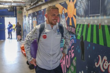 Warrington Wolves takımından Ben Currie, Betfred Süper Lig 25. Maçı sırasında Halliwell Jones Stadyumu 'nda Warrington Wolves' a karşı St Helens maçına geldi.