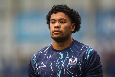 St. Helens 'ten Waqa Blake maç öncesi ısınma maçında 25. Betfred Süper Ligi karşılaşması öncesinde Warrington Wolves St. Helens' e karşı Halliwell Jones Stadyumu, Warrington, İngiltere, 7 Eylül 2024