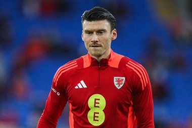 Galler 'den Kieffer Moore, 6 Eylül 2024' te Cardiff City Stadyumu 'nda oynanan maç öncesi ısınma maçı sırasında UEFA Uluslar Ligi - B-Grubu 4 - Galler-Türkiye maçı, 6 Eylül 2024