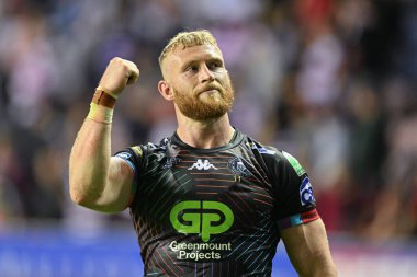 Wigan Warriors takımından Luke Thompson, 6 Eylül 2024 'te Wigan Warriors' un oynadığı The Brick Community Stadyumu 'nda oynanan 25.