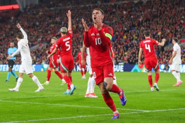 Galler 'den Aaron Ramsey, 6 Eylül 2024' te Cardiff City Stadyumu 'nda UEFA Uluslar Ligi - B-Grubu - Galler - Türkiye maçı sırasında kaçırılan bir şansa tepki gösterdi.