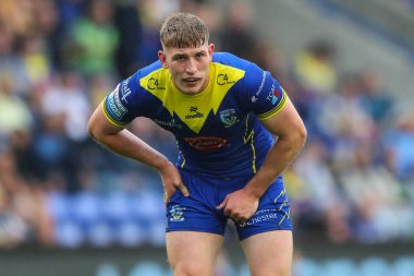 Warrington Wolves 'dan Matty Nicholson Betfred Süper Lig 25. Maç sırasında Warrington Wolves St. Helens' e karşı Halliwell Jones Stadyumu, Warrington, İngiltere, 7 Eylül 2024