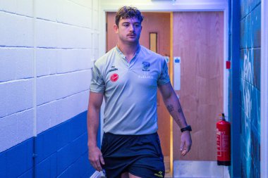 Jordan Crowther of Warrington Wolves arrives ahead of the Betfred Super League Round 25 match Warrington Wolves vs St Helens at Halliwell Jones Stadium, Warrington, United Kingdom, 7th September 2024 clipart