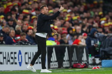 Galler teknik direktörü Craig Bellamy, 6 Eylül 2024 'te Cardiff City Stadyumu' nda UEFA Uluslar Ligi - B-Grubu 4 - Galler-Türkiye maçı sırasında oyuncularına destek veriyor.