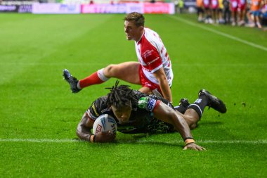 Wigan Warriors 'dan Junior Nsemba, Wigan Stadyumu, Wigan, İngiltere' de 6 Eylül 2024 'te oynanan Betfred Süper Lig 25.