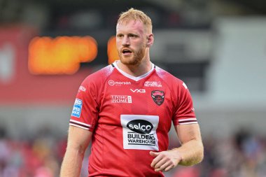 Salford Red Devils 'den Joe Bullock Betfred Süper Lig 25. Raundda Salford Red Devils, Catalans Dragons' a karşı Salford Community Stadyumu, Eccles, İngiltere, 7 Eylül 2024