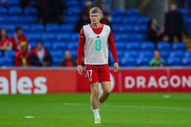 Galler 'den Jordan James, 6 Eylül 2024' te Cardiff City Stadyumu 'nda oynanan maç öncesi ısınma maçında UEFA Uluslar Ligi - Grup B - Galler - Türkiye - Galler - Galler - Galler - Galler vs.