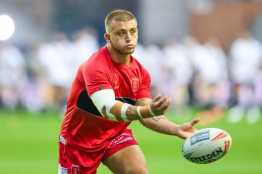 Hull KR 'dan Mikey Lewis, 6 Eylül 2024' te İngiltere 'nin Wigan Stadyumu' nda oynanan 25. Betfred Süper Lig karşılaşması öncesinde maç öncesi ısınma turunda Wigan Warriors Hull KR 'a karşı.