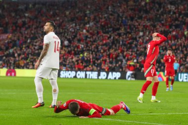 Galler 'den Aaron Ramsey, 6 Eylül 2024' te Cardiff City Stadyumu 'nda UEFA Uluslar Ligi - B-Grubu - Galler - Türkiye maçı sırasında kaçırılan bir şansa tepki gösterdi.