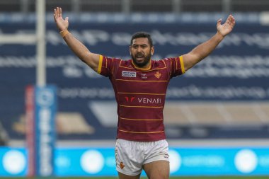 Londra Broncos takımından Emmanuel Waine, 8 Eylül 2024 'te İngiltere' nin Huddersfield Stadyumu 'nda oynanan Betfred Süper Lig 25. Maçı' nda Huddersfield Giants - Londra Broncos maçında tepki gösterdi.