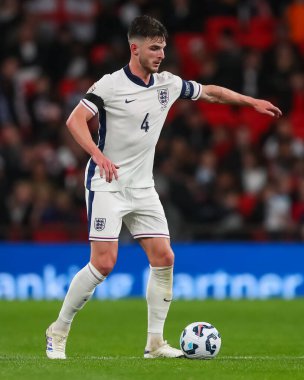 İngiltere 'den Declan Rice, UEFA Uluslar Ligi - B Grubu 2. İngiltere-Finlandiya maçı sırasında Wembley Stadyumu, Londra, Birleşik Krallık, 10 Eylül 2024