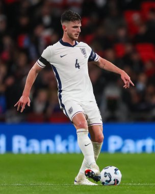 İngiltere 'den Declan Rice, UEFA Uluslar Ligi - B Grubu 2. İngiltere-Finlandiya maçı sırasında Wembley Stadyumu, Londra, Birleşik Krallık, 10 Eylül 2024