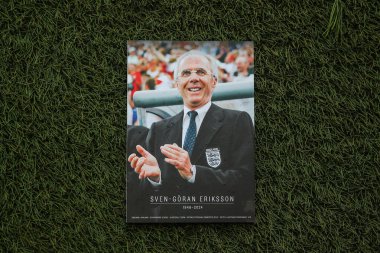 Sven-Goran Eriksson, who died at the age of 76 last month on the cover of the match program for the UEFA Nations League - League B - Group 2 England v Finland at Wembley Stadium, London, United Kingdom, 10th September 2024 clipart