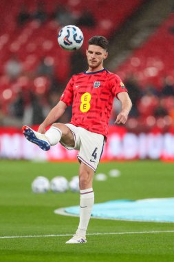 Maç öncesi ısınma öncesinde İngiltere 'den Declan Rice UEFA Uluslar Ligi - B Grubu 2 İngiltere - Finlandiya Wembley Stadyumu, Londra, Birleşik Krallık, 10 Eylül 2024