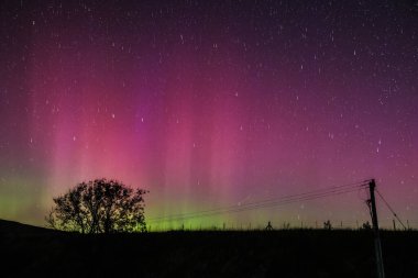 Northern Lights also know as the Aurora Borealis shines across Whitby Harbour, Whitby, United Kingdom, 10th October 2024 clipart