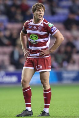 Wigan Warriors 'dan Ethan Havard, Betfred Süper Lig 26. Raundda Wigan Warriors - Leeds Rhinos maçında Wigan, Birleşik Krallık' taki Brick Community Stadyumu 'nda 13 Eylül 2024' te karşılaştı.