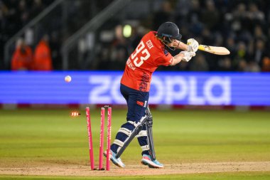 İngiltere 'nin Jordan Cox' u, İngiltere 'nin Sophia Gardens Cricket Ground, Cardiff, Birleşik Krallık' ta oynadığı IT20 Serisi sırasında Sean Abbott tarafından atıldı.