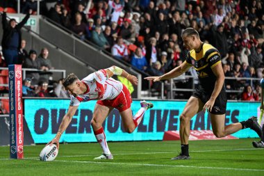 St. Helens takımından Tommy Makinson, Betfred Süper Lig 26. Raundda St Helens - Castleford Tigers maçında St Helens - All Wicked Stadyumu, St Helens, Birleşik Krallık, 13 Eylül 2024