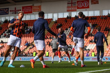 Blackpool 'dan Jordan Rhodes 14 Eylül 2024' te Bloomfield Road, Blackpool 'da oynanan Blackpool - Exeter City maçı öncesinde oynanan maç öncesi ısınma maçında