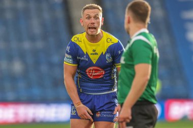 Warrington Wolves takımından Ben Currie, 14 Eylül 2024 'te John Smith Stadyumu' nda oynanan Betfred Süper Lig 26. Maçı 'nda Huddersfield Giants ve Warrington Wolves maçında tepki gösterdi.
