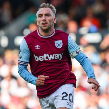 West Ham United takımından Jarrod Bowen 14 Eylül 2024 'te Craven Cottage, Londra, İngiltere' de oynanan Premier League maçında Fulham-West Ham United maçına çıktı.