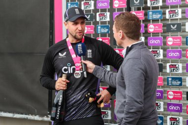 Player of the Series Liam Livingstone of England gives an interview after the Third Vitality IT20 Series match England vs Australia at Old Trafford, Manchester, United Kingdom, 15th September 2024 clipart