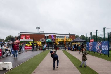 Young fans play cricket whilst waiting for play ahead of the Third Vitality IT20 Series match England vs Australia at Old Trafford, Manchester, United Kingdom, 15th September 2024 clipart